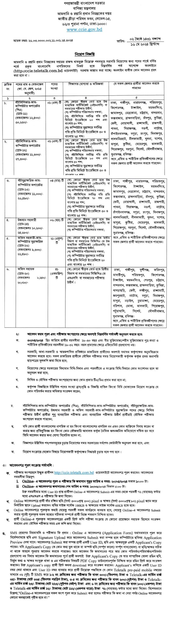 Job Circular At Office of the Chief Controller of Imports And Exports