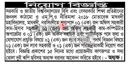 Madhabdi University College jobs circular