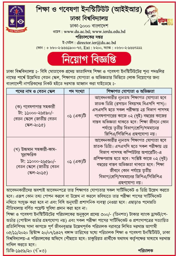 Job Circular At Dhaka University