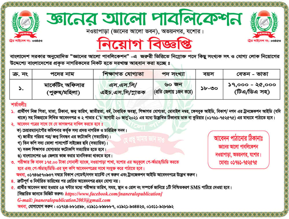 Jnaner Alo Publication Job Circular