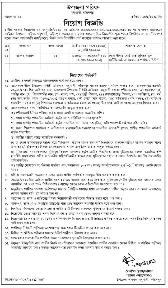 Upazila Parishad office Job Circular