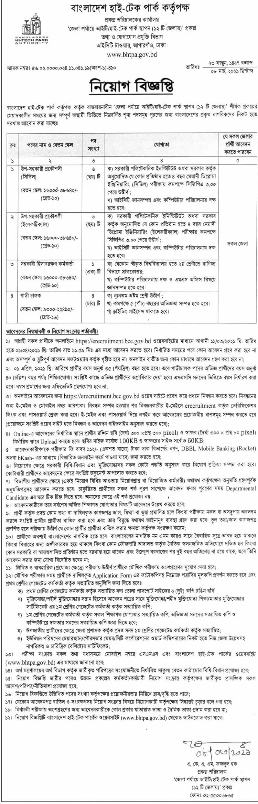 Bangladesh Hi Tech Park Authority Job | হাই টেক পার্ক কর্তৃপক্ষ নিয়োগ