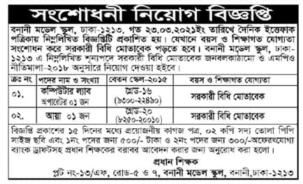 Banani Model School Job Circular 