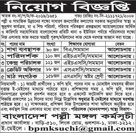 Palli Mongal Karmosuchi (PMK) Job Circular