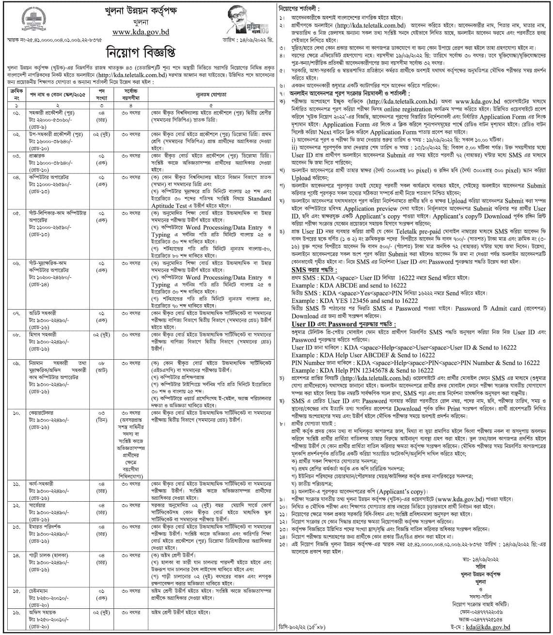 Khulna Development Authority Job Circular