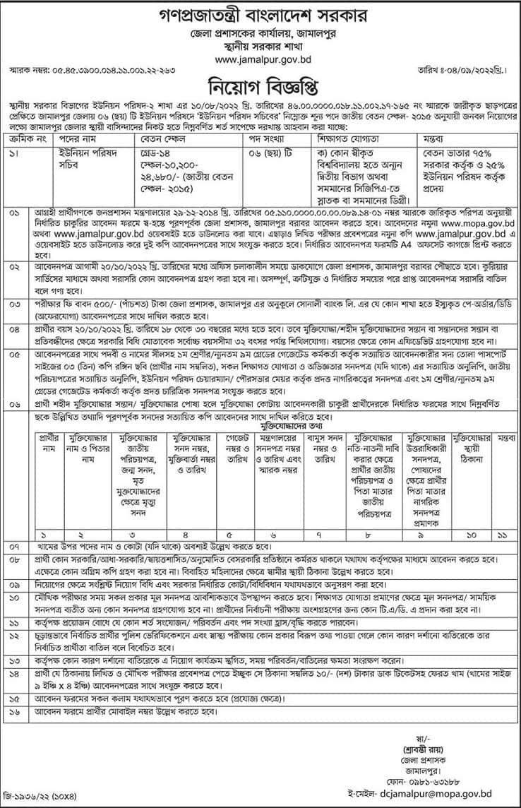 Jamalpur Deputy Commissioners Office Jobs