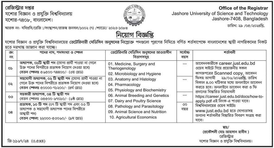 Jashore University of Science and Technology job circular