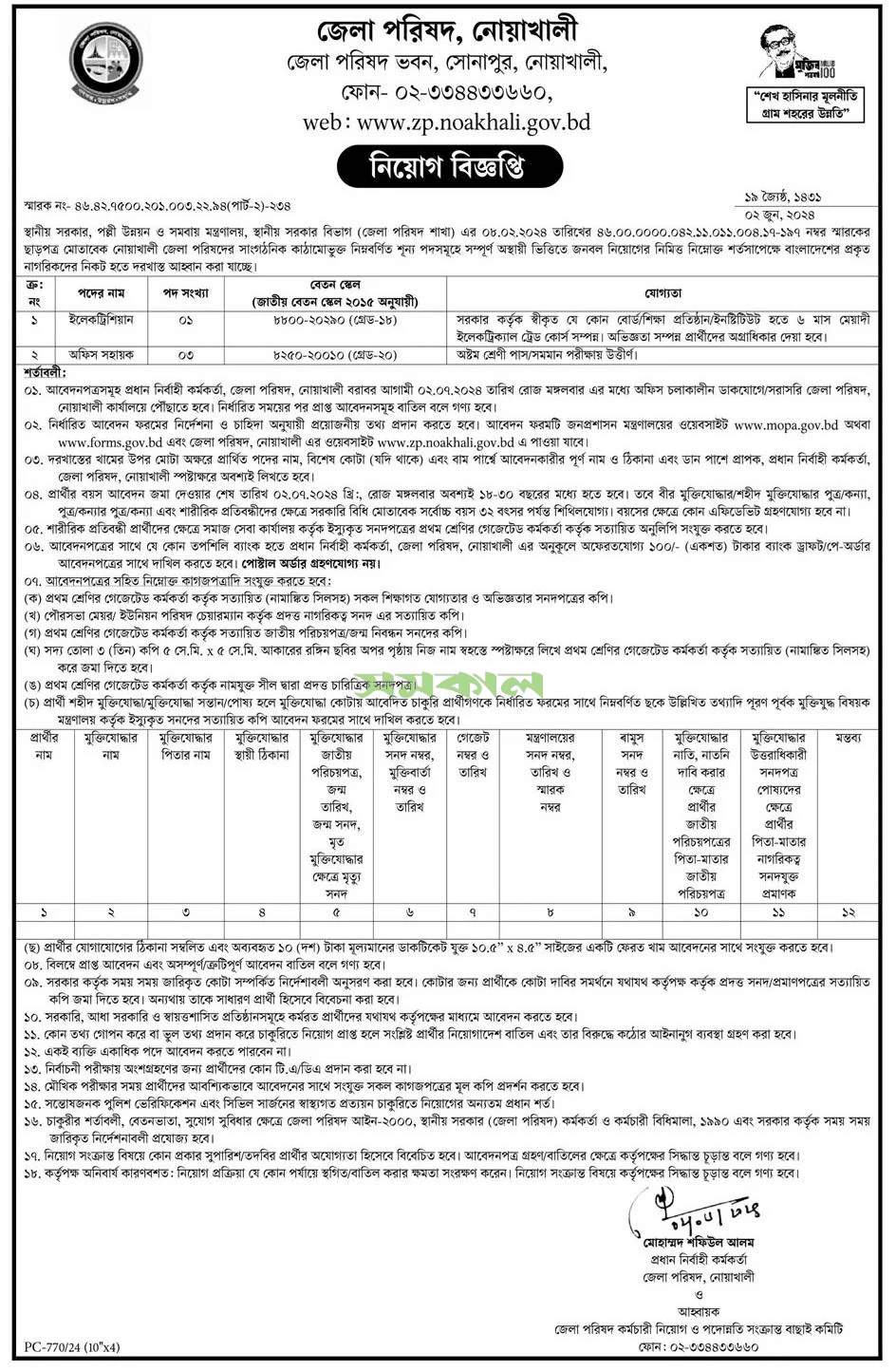 Noakhali DC Office Job Circular