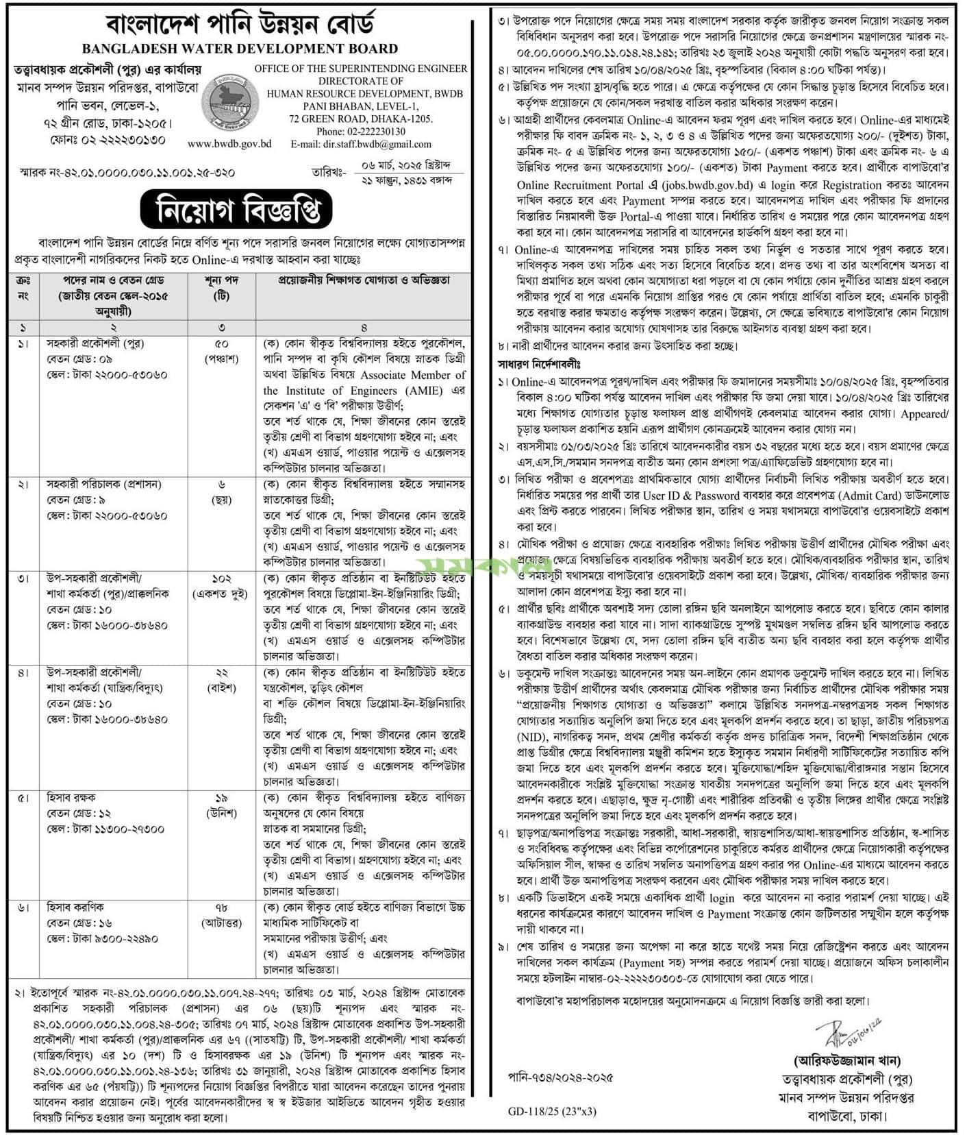 Bangladesh Water Development Board Job Circular