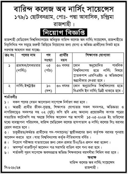 Barind College Of Nursing Sciences Job Circular 