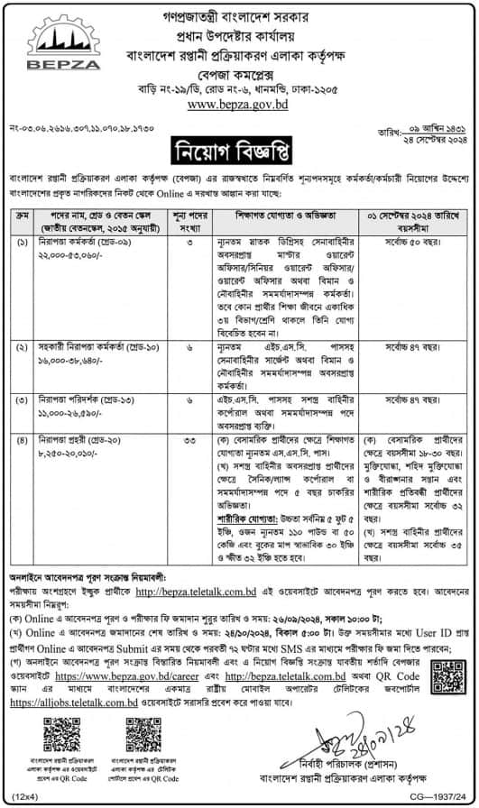 Bangladesh Export Processing Zones Authority Job Circular