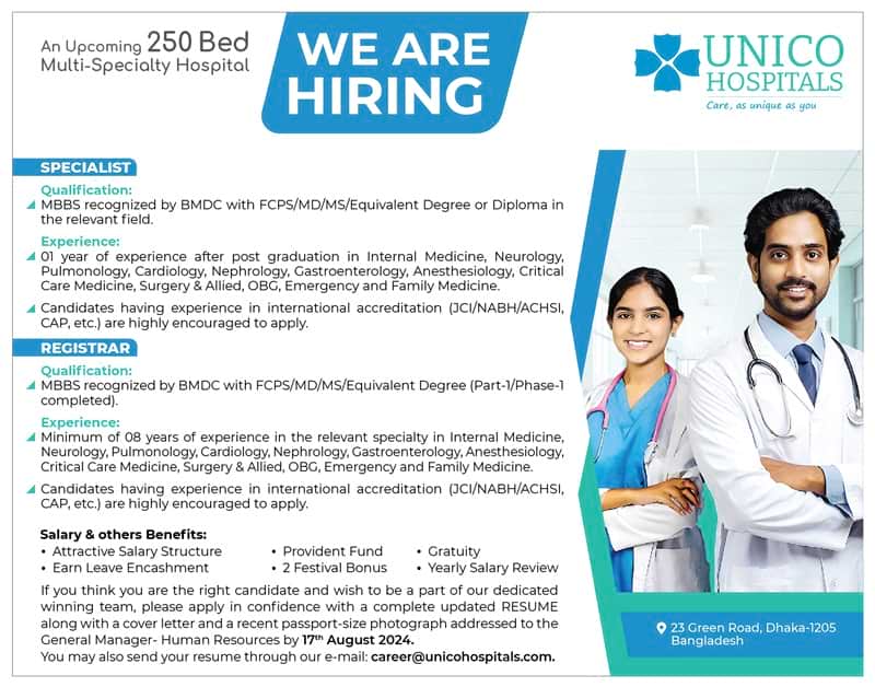 Unico Hospitals PLC Job Circular 