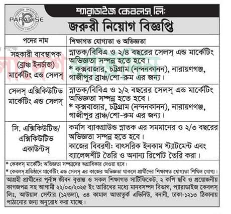 Paradise Cables Limited Job Circular