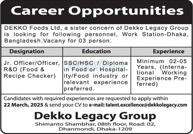 Dekko Legacy Group Job Circular 